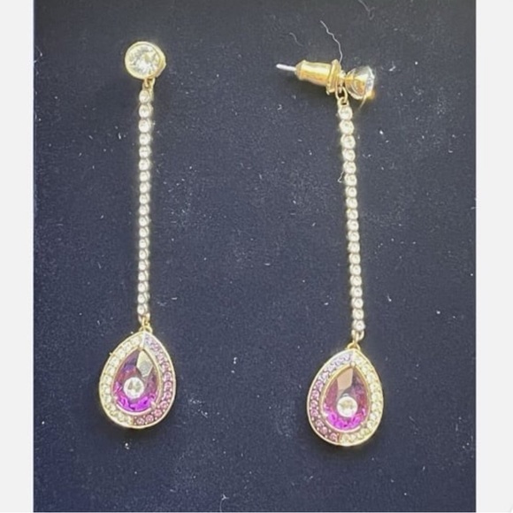 Swarovski Black Baroque Drop Pierced Earrings Amethyst / CRY/ GOS #5490983 #2139 - Picture 3 of 12